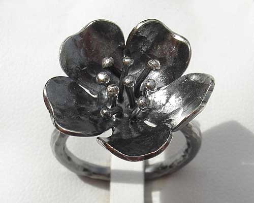 oxidised silver flower ring