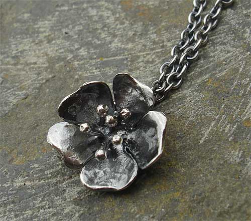 oxidised silver rose necklace