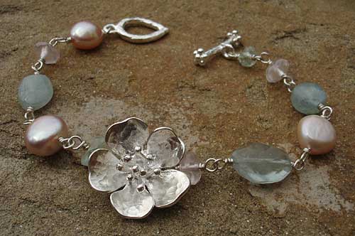 pearl and silver flower bracelet