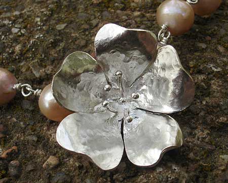 silver flower and pearl necklace