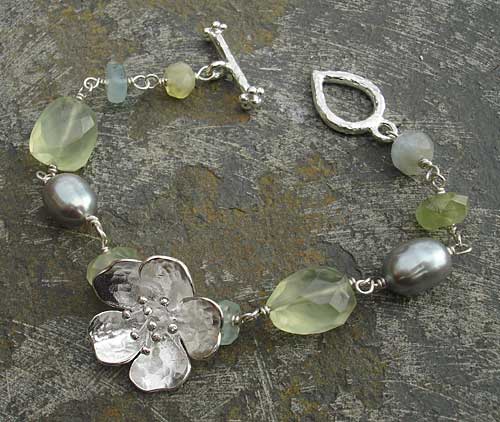 pearls and silver flower bracelet