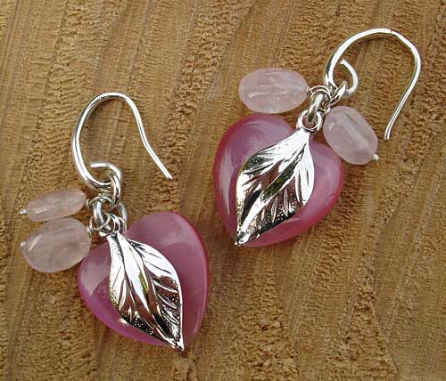 pink heart silver earrings