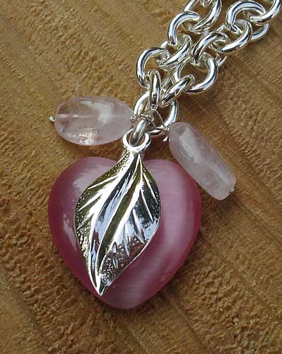 pink heart silver necklace