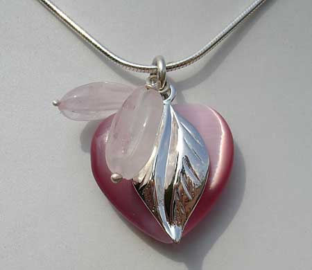 pink heart and silver snake chain necklace