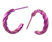 Pink rope work titanium hoop earrings