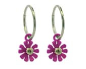 Titanium hoop earrings finished with a pink flower charm