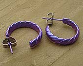 Purple rope work titanium hoop earrings