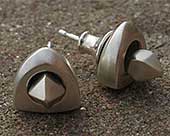 Pyramid silver stud earrings