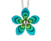 Elegant titanium necklace featuring three-layered five-petal flowers