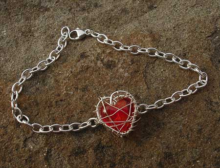 Red heart silver bracelet
