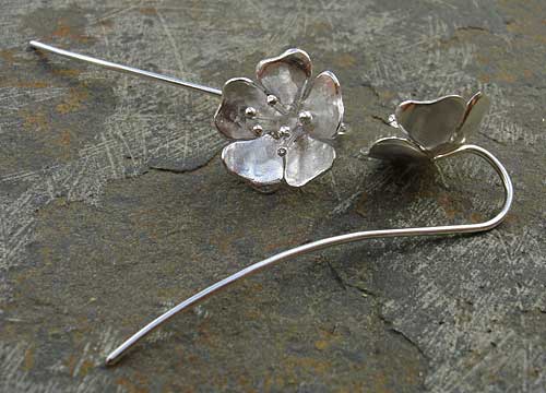 rose silver hook earrings