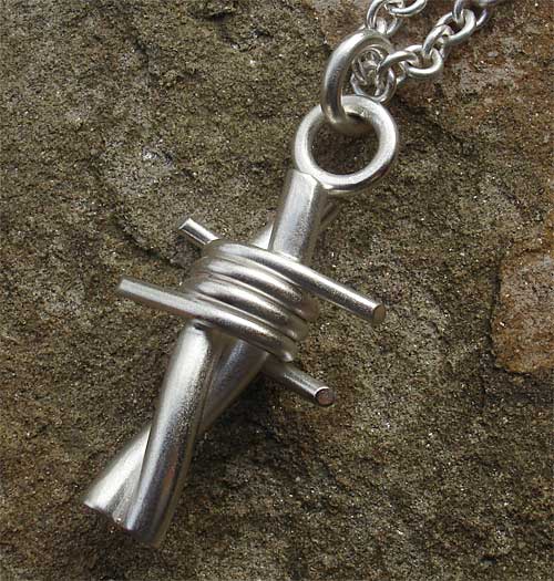 silve barbed wire pendant