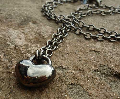 silver black heart necklace