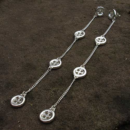silver button drop earrings
