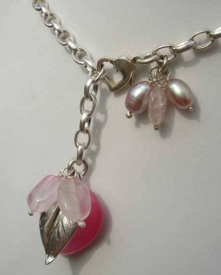 silver chain pink heart necklace