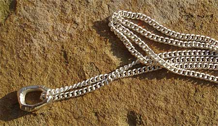 silver chain and rock hammered necklace