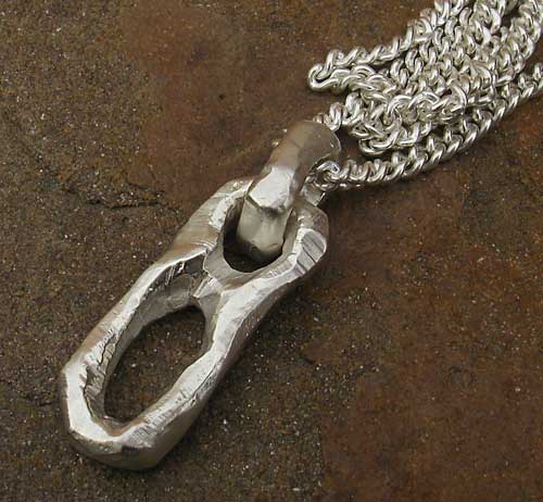 silver chain and rock hammered necklace