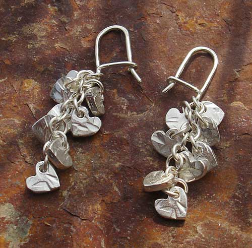 silver dangle heart earrings