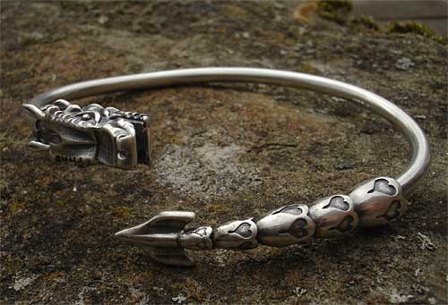 Silver dragon mens bracelet