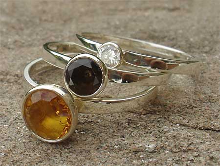 silver gemstone stacking rings