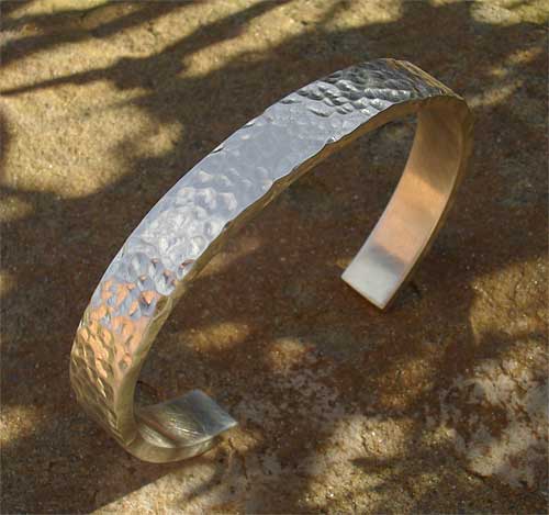 Hammered silver bracelet for men