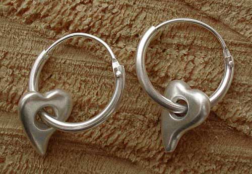 Silver handmade heart sleeper earrings