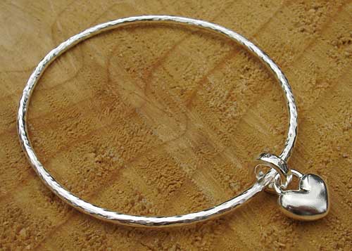 silver heart charm bangle