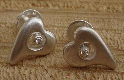 Silver heart diamond earrings
