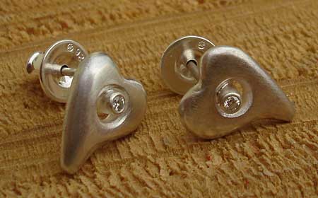 Silver heart diamond stud earrings