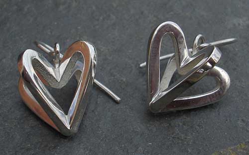 silver heart hook earrings