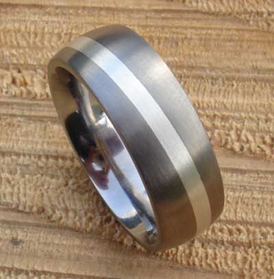 silver inlay titanium wedding ring
