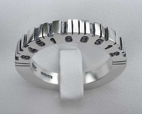 Silver personalised barcode ring