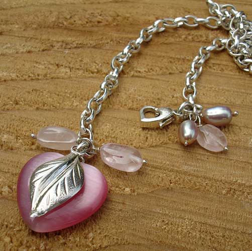 silver pink heart necklace