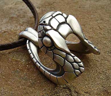 Silver snakes head pendant