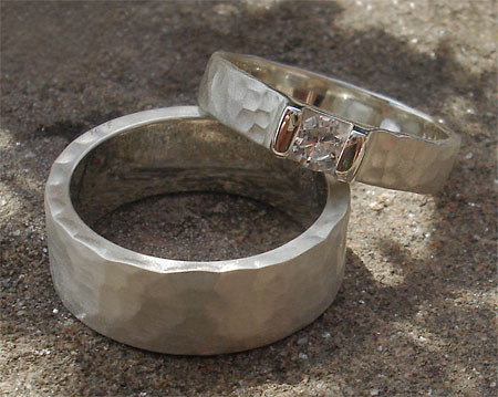 silver wedding and engagement ring