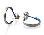 Small grey & blue titanium hoop earrings