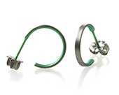 Small grey & green titanium hoop earrings