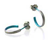 Small grey & light blue titanium hoop earrings