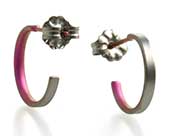 Small grey & pink titanium hoop earrings