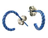 Small twisted navy blue titanium hoop earrings