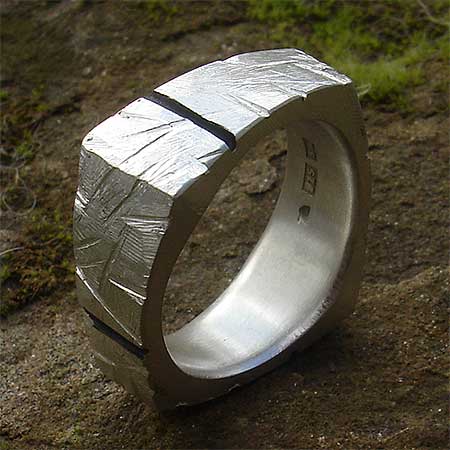 Square mens designer silver ring