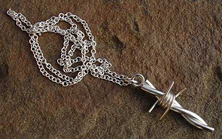 sterling silver barbed wire pendant