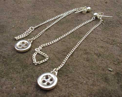sterling silver button drop earrings