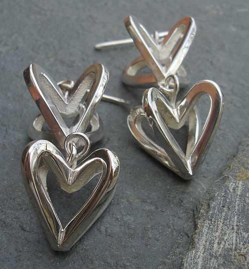 sterling silver heart drop earrings