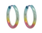 Rainbow titanium hoop earrings complemented by a secure hinged fastening