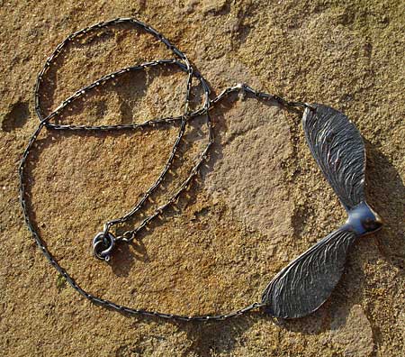 sycamore seed oxidised designer silver necklace