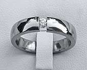 Tension set diamond titanium engagement ring