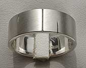 Three etched lines silver wedding ring