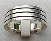 Triple lined mens silver ring