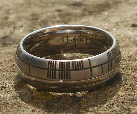 Two tone titanium Ogham ring